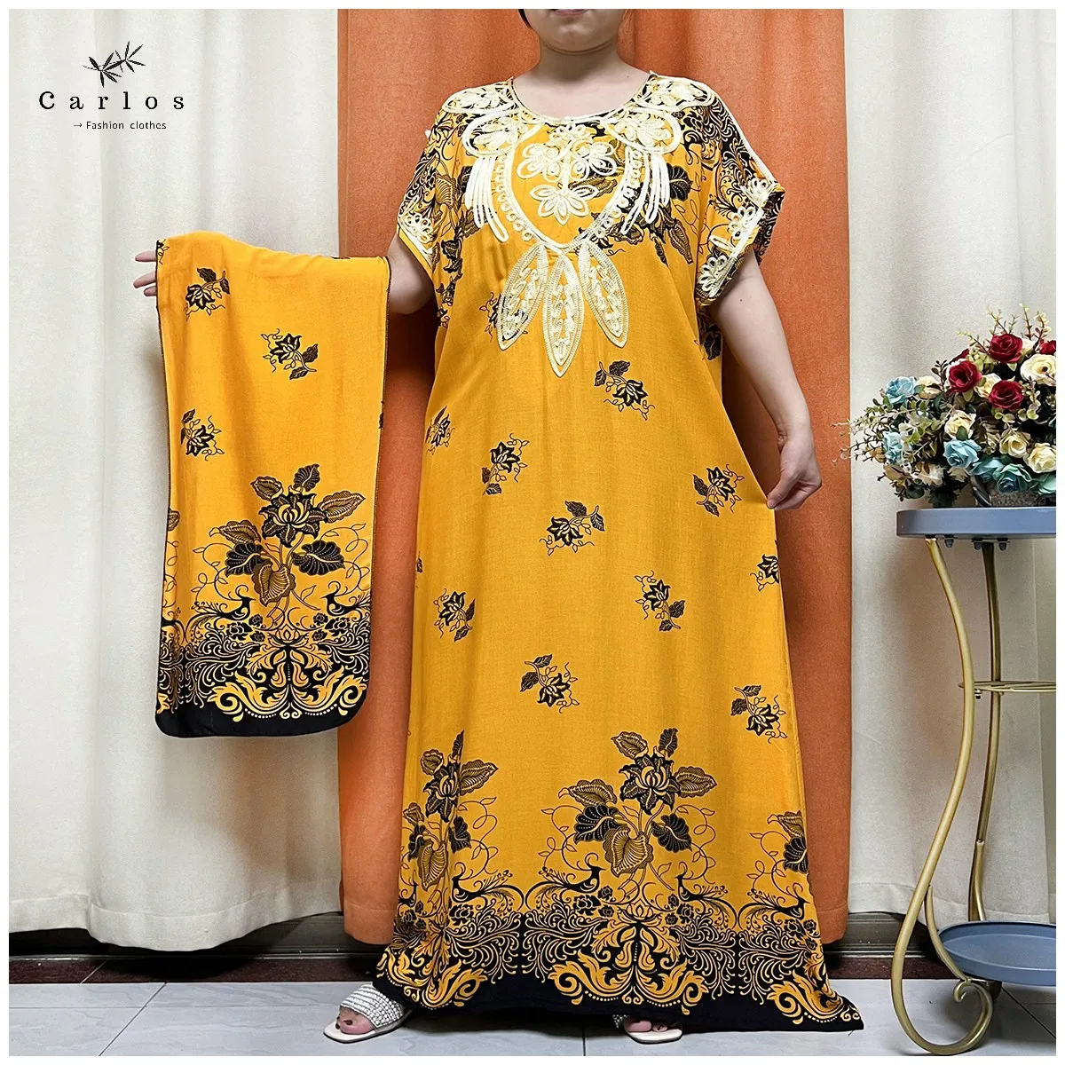 African Dashiki Floral Printing Loose Cotton Caftan Lady Summer Maxi Casual Dresses Vestidos New Style Short Sleeve 2 Pieces