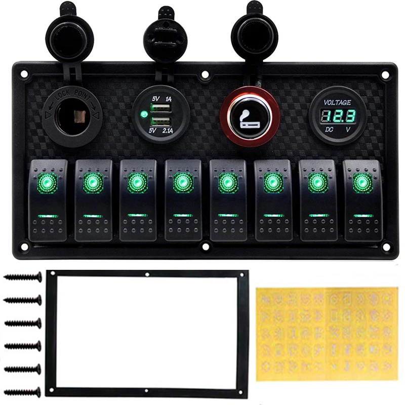 

Кулисный переключатель ELING, универсальный 8-бандовый морской переключатель, панель включения-выключения, светодиодный дисплей напряжения + USB-зарядное устройство + прикуриватель для грузовика, лодки