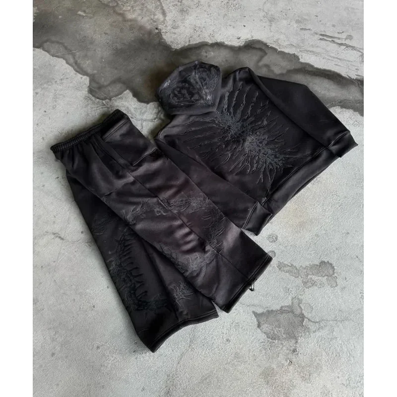 New 2025 Autumn Ghoul Embroidered Suit Street Harajuku Plus Velvet Warm Casual Y2k Hoodie Winter Clothes Women eqs9X