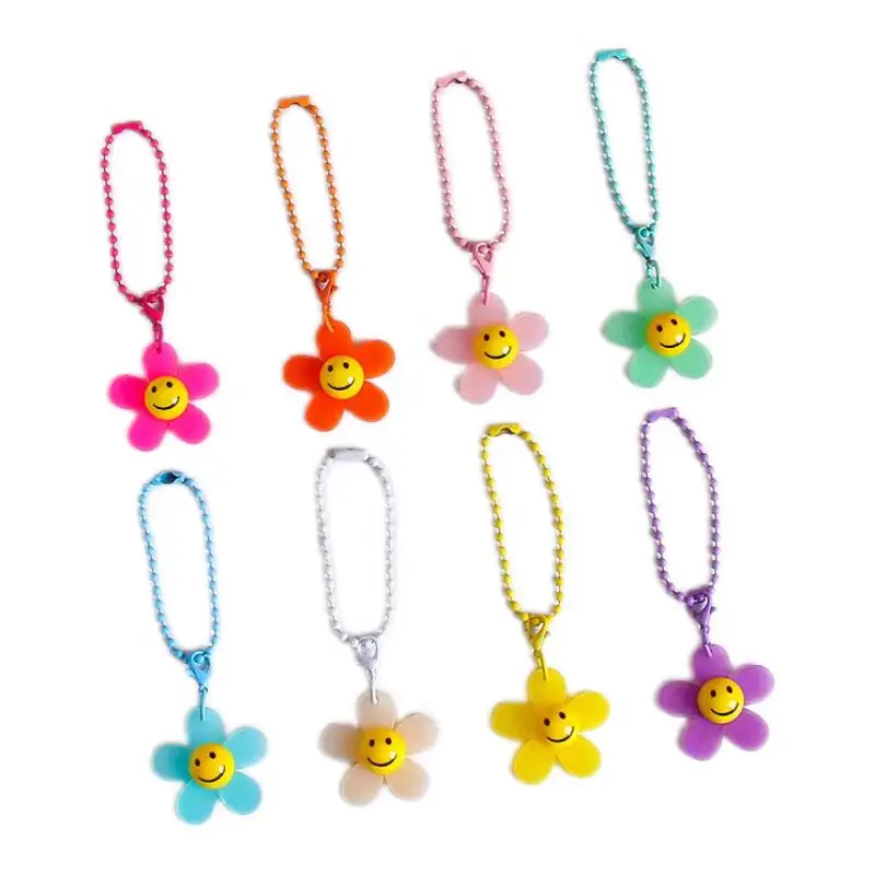 New acrylic Lovely smiley  flower keychain Colorful Sunflower Ins Girl Bag Decoration Student Gifts 10pcs