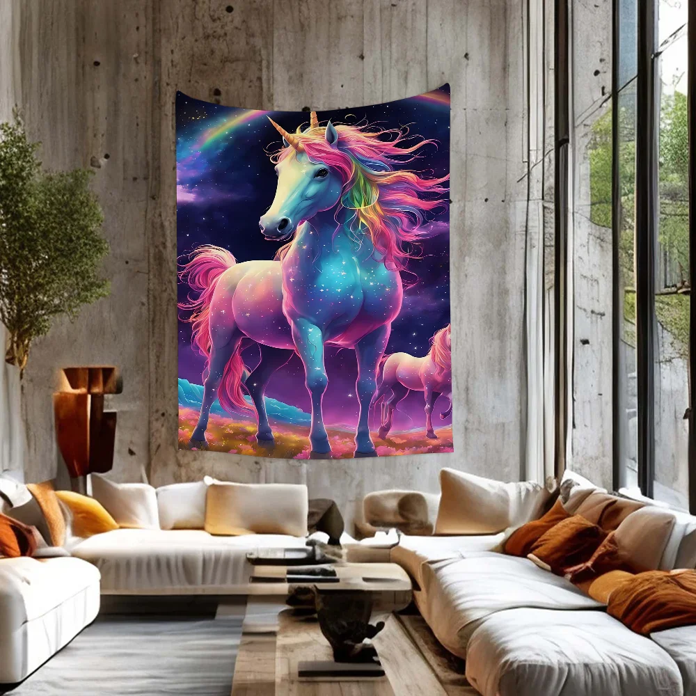 Rainbow Unicorn Painting Canvas Printed Large Wall Tapestry Art Science Fiction Room Home Decor Decor Blanket