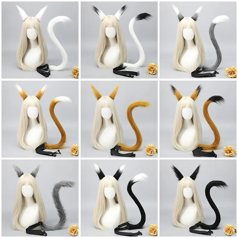 

10pcs Girls Women Anime Faux Fur Cat Ears Hair Clips Furry Wolf Fox Long Tail Costume Halloween Party Animal Cosplay Set
