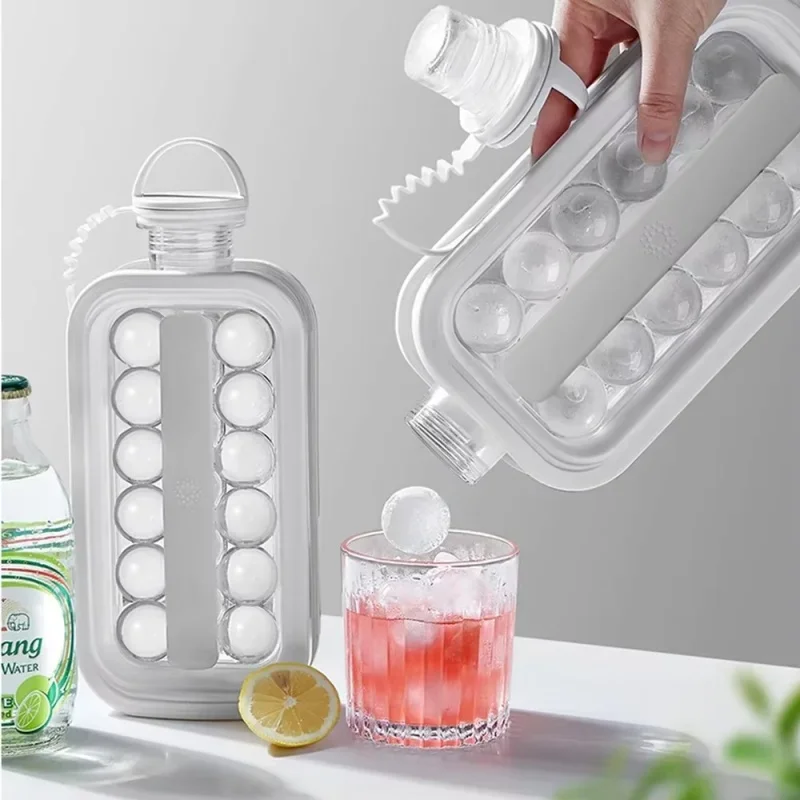 

2-in-1 Folding Ice Maker Water Bottle Ice Hockey Grid Mold Reusable Silicone Ice Cube Tray for Whiskey Drinks Kitchen Bar Tool