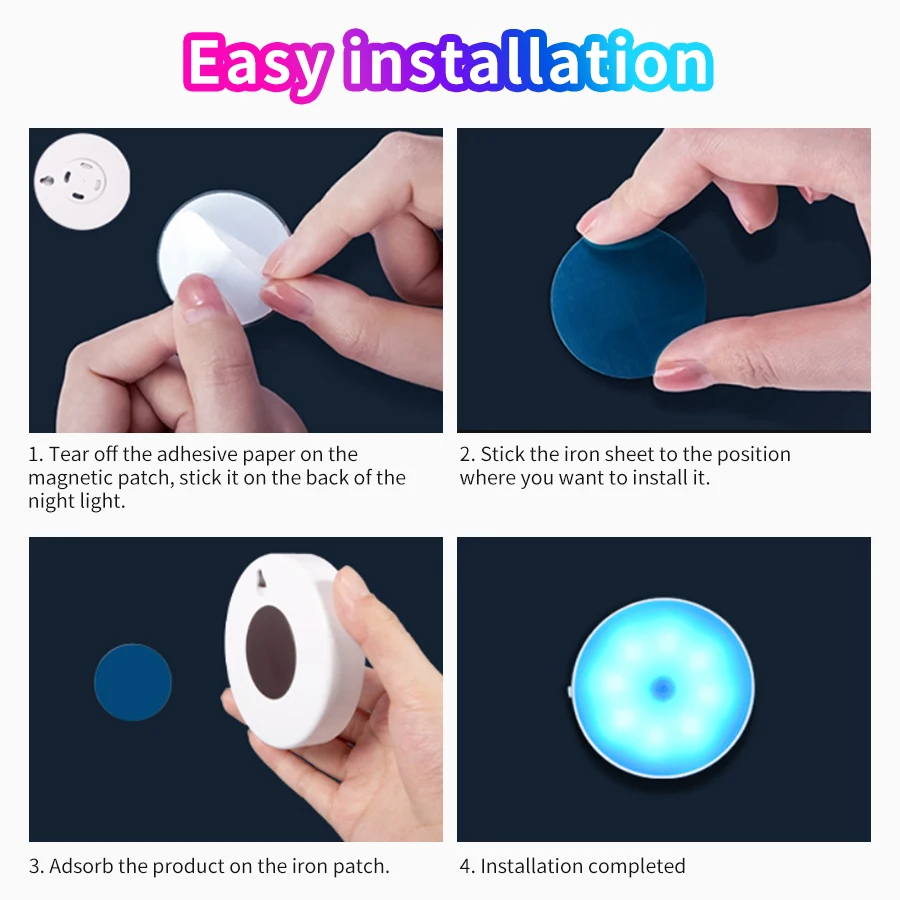 LED Motion Sensor Night Light Round RGB Cold Warm Light Magnetic Closet Light Living Room Kitchen Bedroom Night Ambient Lights