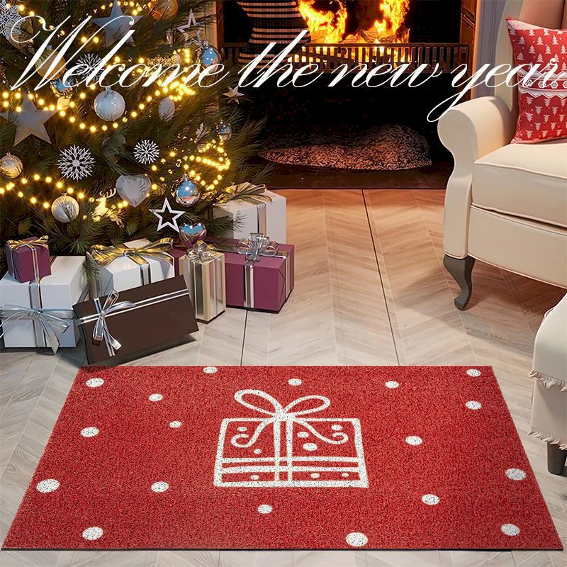 VIKAMA Gift Box Snowflake Letter Printed Floor Mat, Red Christmas Carpet, Anti Slip And Absorbent Home Decoration