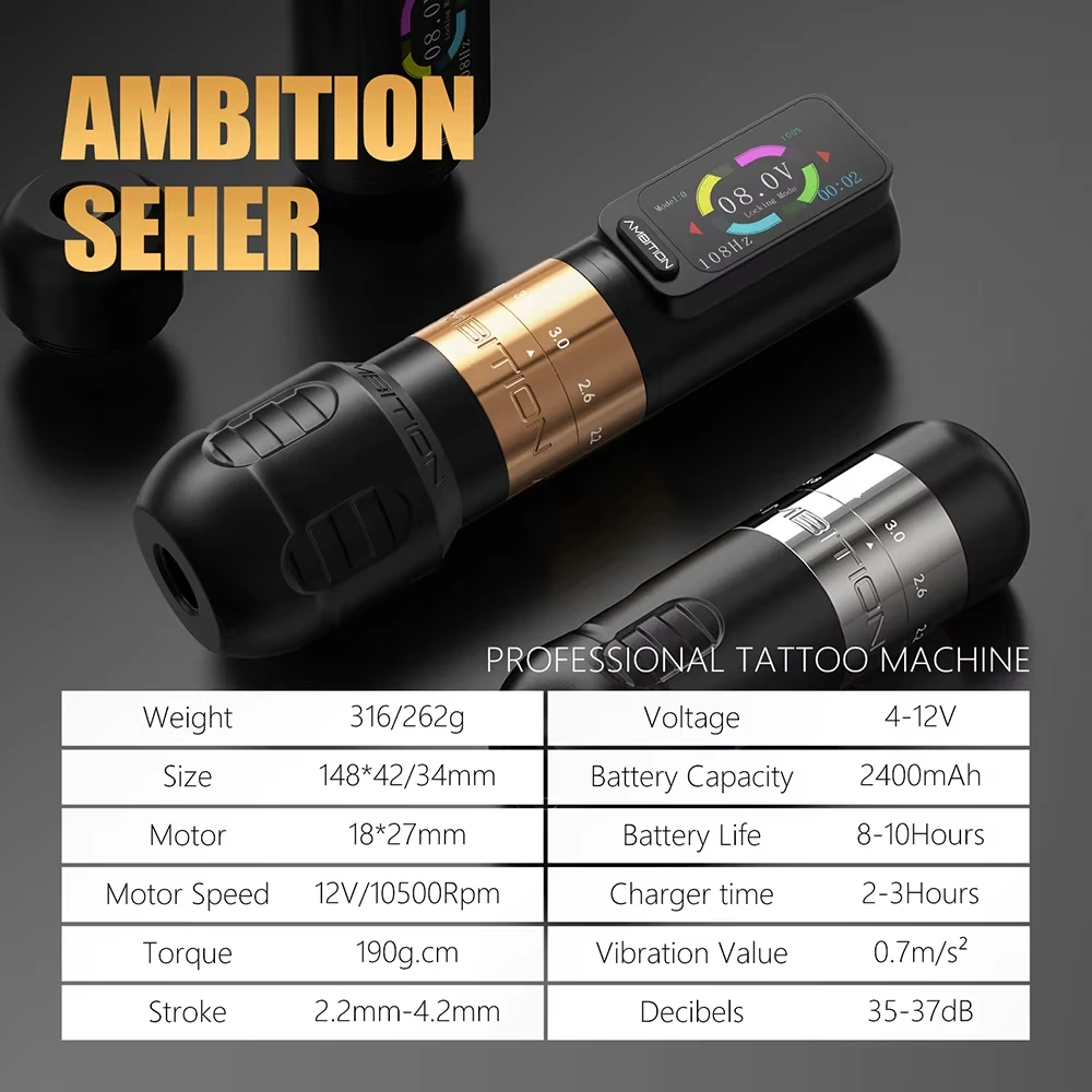 Adjustable Stroke Professional Wireless Tattoo Pen Machine Full Complete Set Kit with Cartridge Needle
