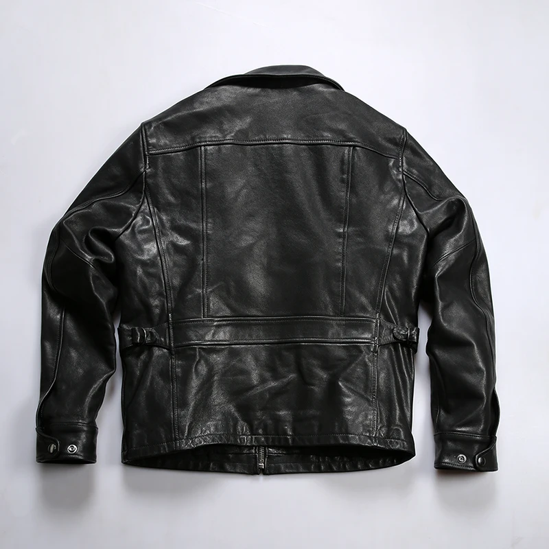 New Moto & Biker Outdoor Leisure Pockets Genuine Leather jacket Black Coats Men Goat Skin Jacket