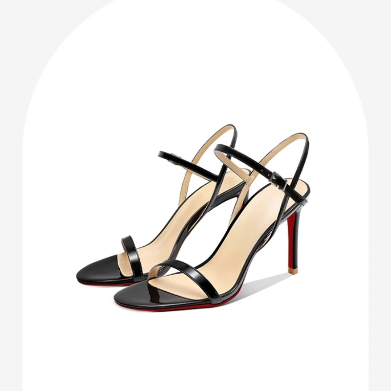 صندل أسود قطعة واحدة للنساء طراز صيفي جديد 2025 بأصابع مكشوفة ومثير وغير متعب وكعب رفيع وكعب عالي #2