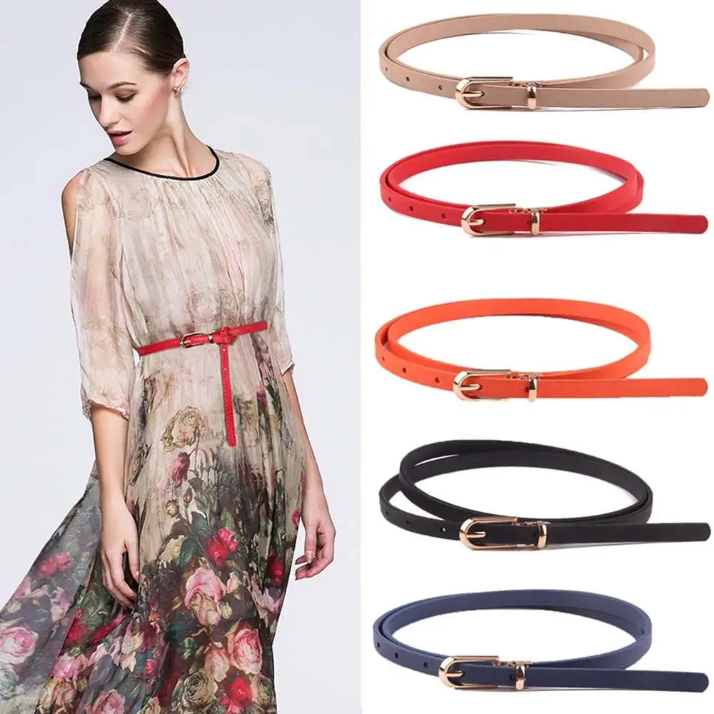 Adjustable Simple Female Women Candy Color Dress Strap Pu Leather Belt Waist Belts Thin Waistband