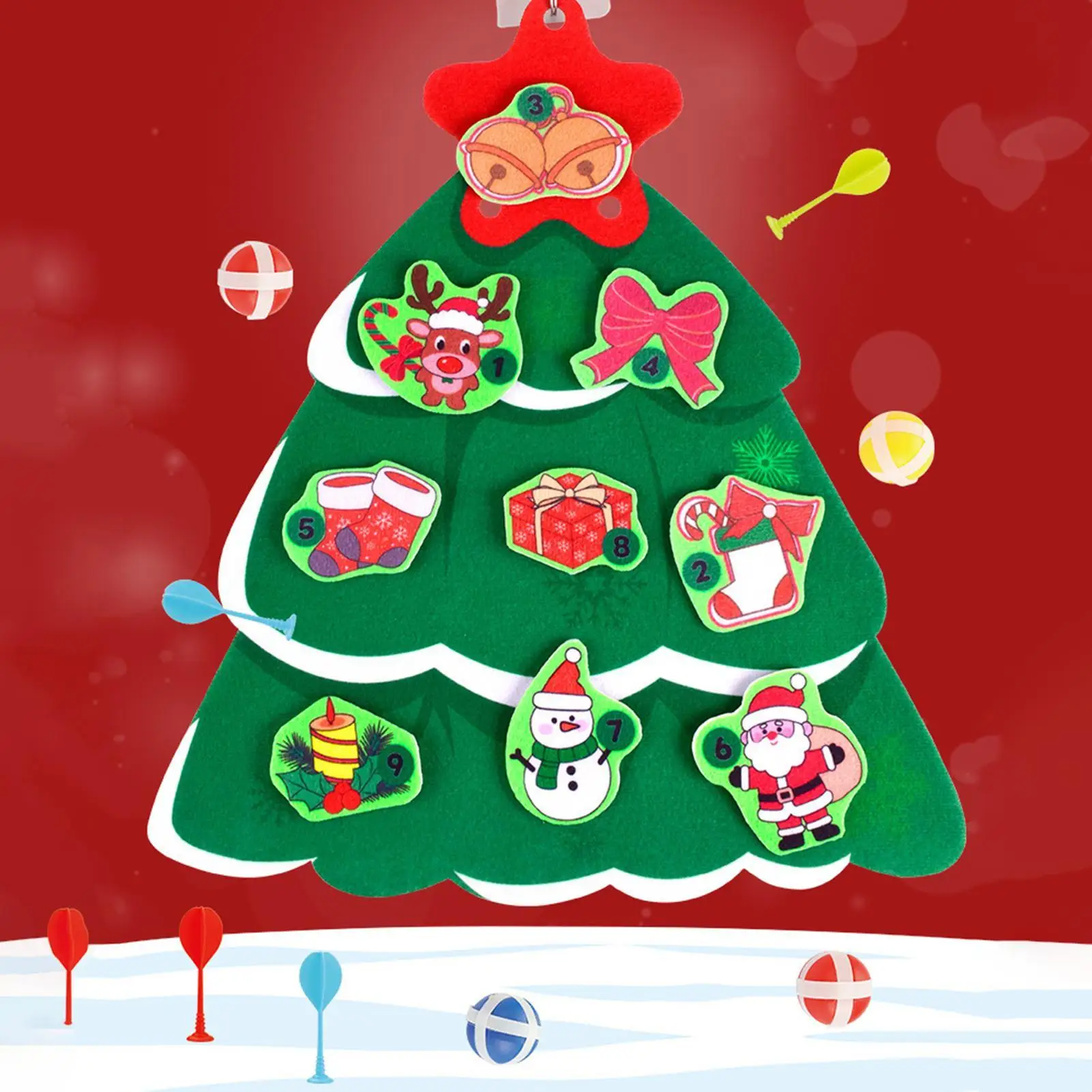 Kids Dart Board 16.5 Icch Fun Christmas Tree Shape Dartboard DIY Party Toys With Adhesive Balls For Indoor Outdoor Playroom