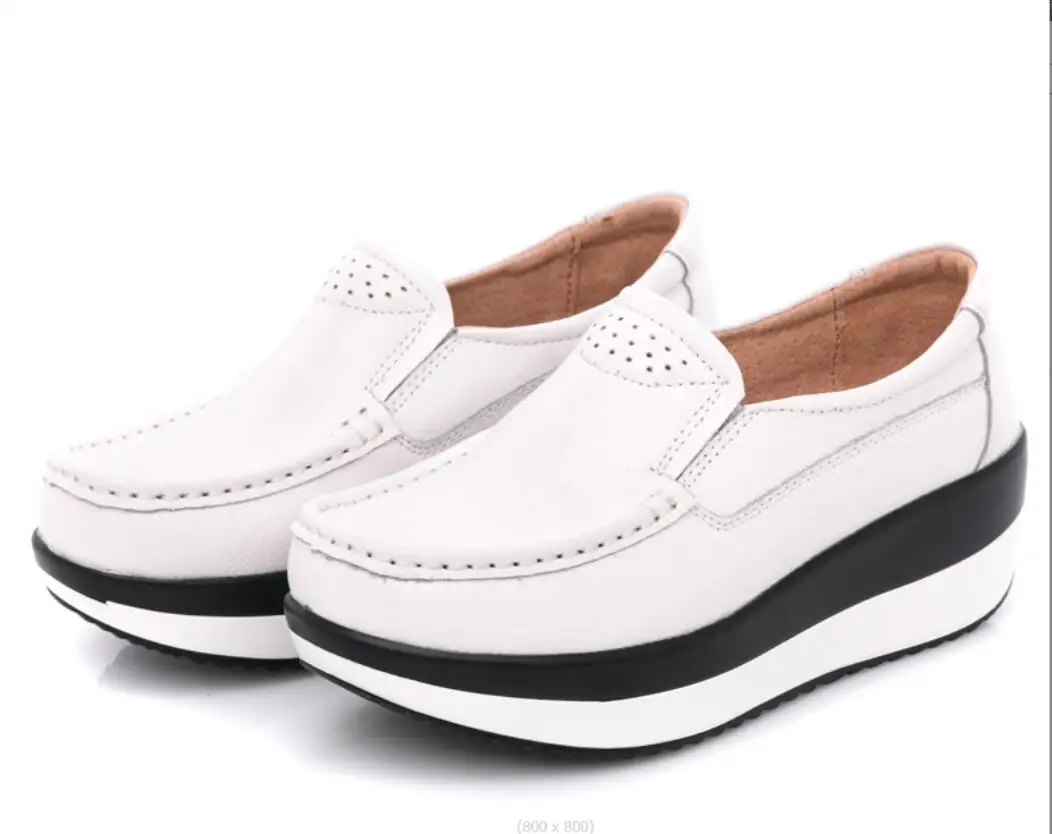 New Sexy Autumn Women Flats Platform Loafers Ladies Genuine Leather Comfort Wedge Classic Stylish thick sole Slip On Casual Shoe