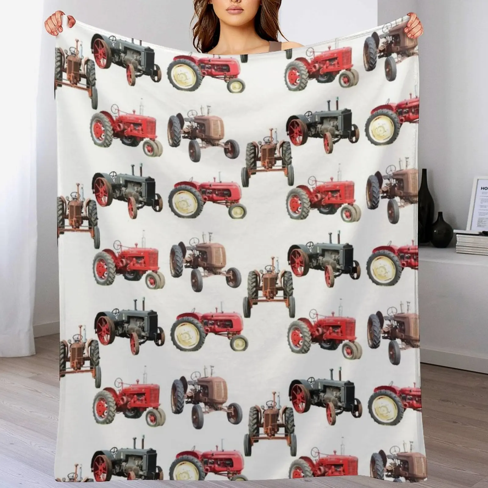 

New Antique Farm Tractor Collage Throw Blanket Polar Soft Plush Plaid Summer Soft Blankets