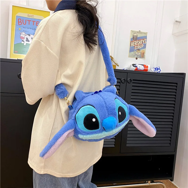 Disney The New Stitch Strawberry Bear Plush Doll Bag Kawaii Cartoon Winnie the Pooh Hand-held cross-shoulder cross-body Bag Gift