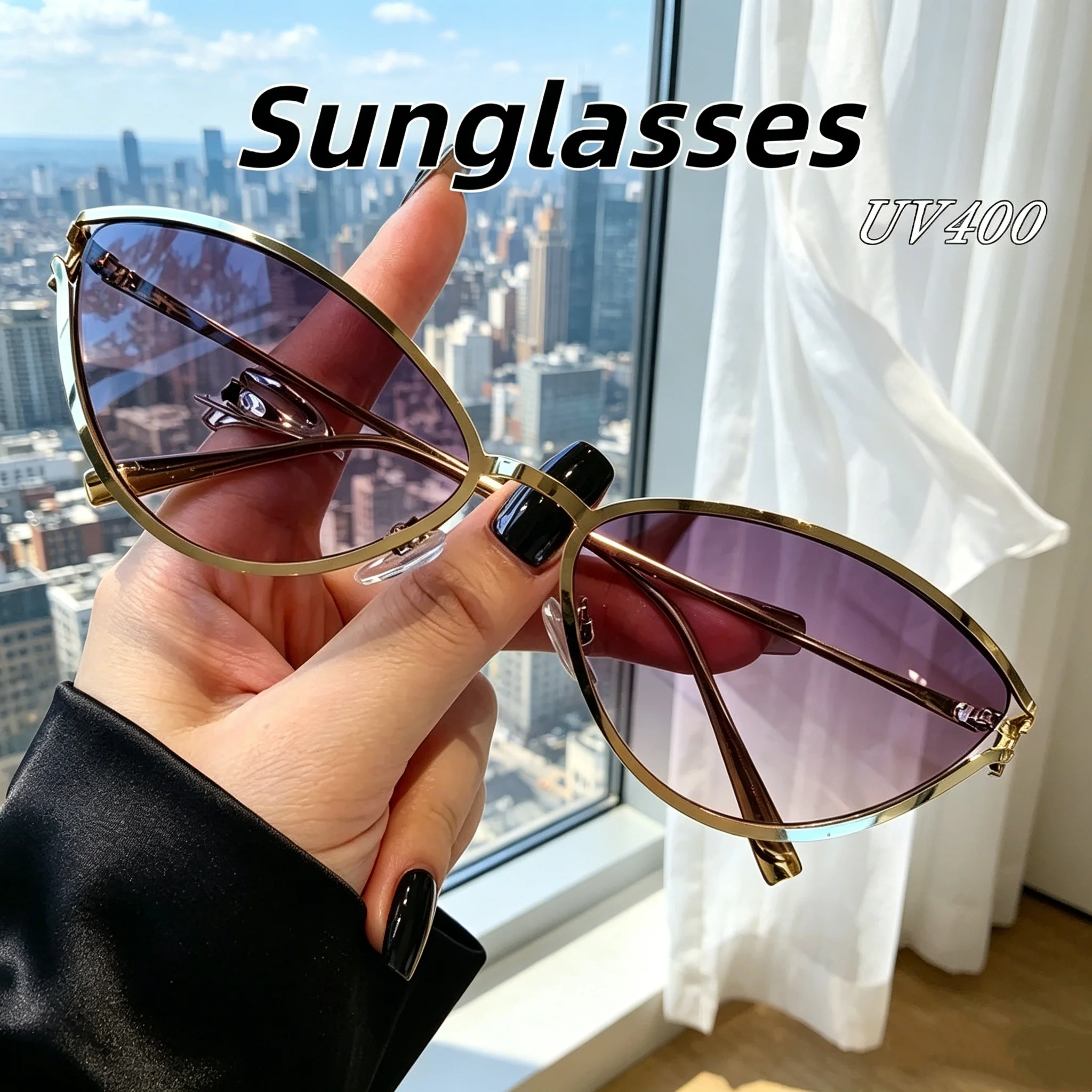 

New Personalized Cat Eye Small Frame UV400 Sunglasses Retro Fashion High-definition Ultra Light UV Resistant Women's Eyeglasses