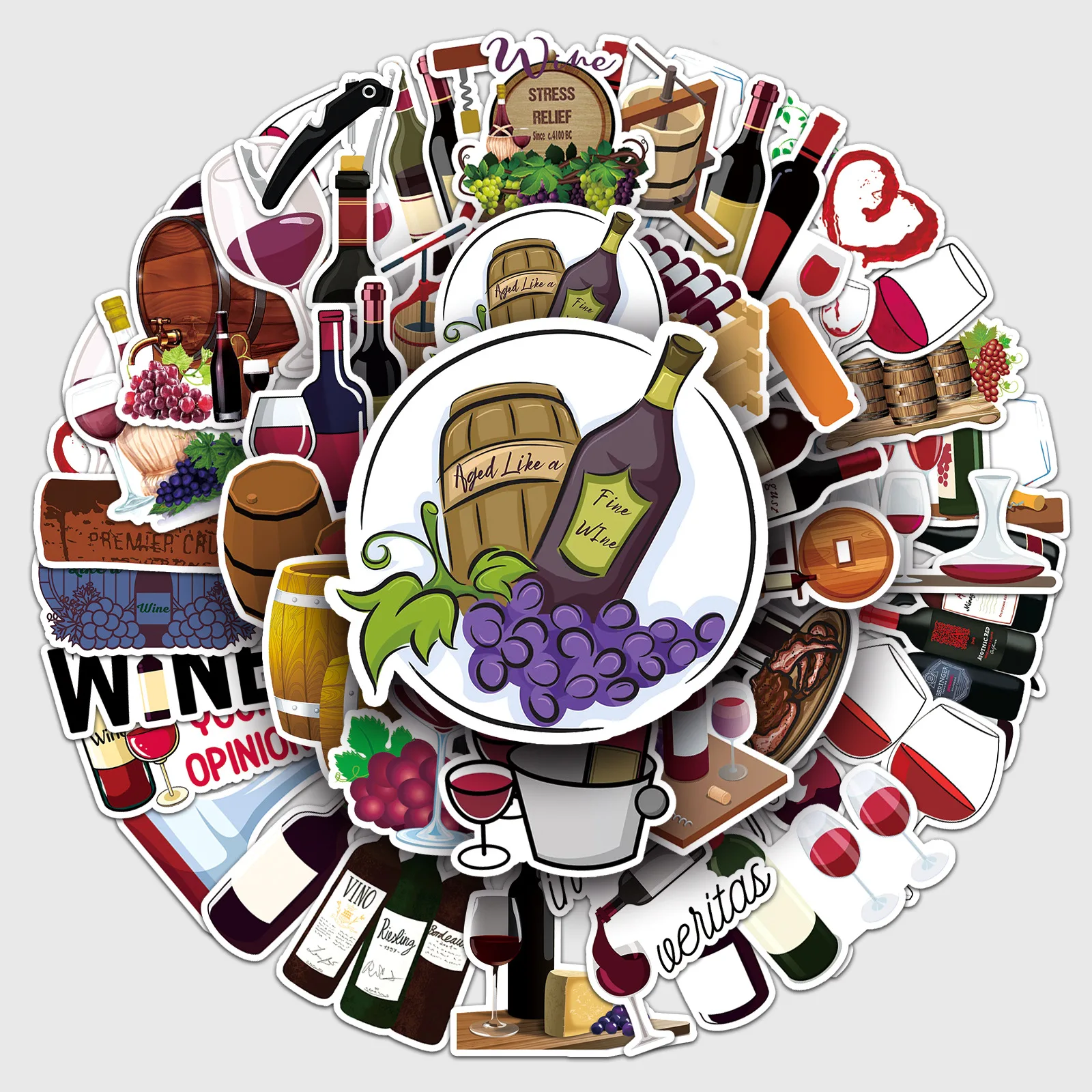 

50PCS Wine Themed Stickers Adults Wine Lover Waterproof Vinyl Decals for Phone Case Scrapbooking DIY Crafts