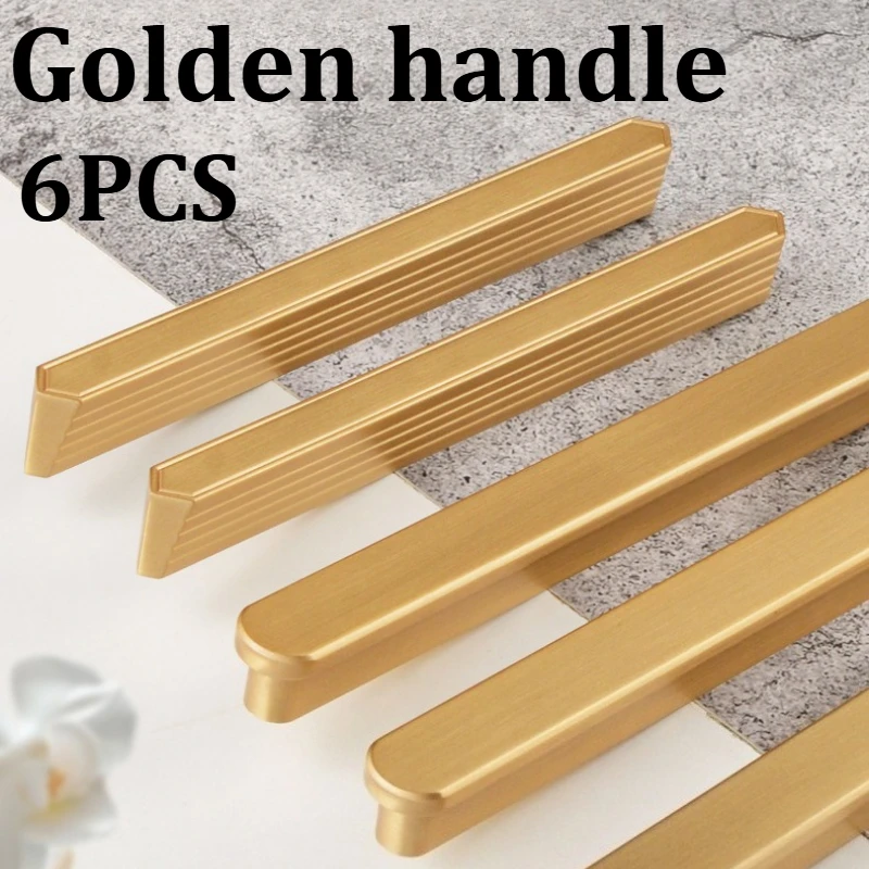

6PCS Gold Handles for Furniture Aluminum-based 64/128/160/320 MM Cabinet Handles /Drawers Furniture Hardware Accessories