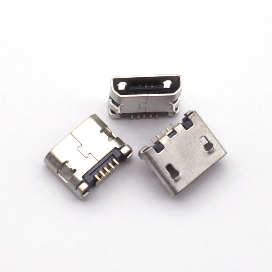 100pcs micro USB 5pin 5.9mm DIP2 no side B type Flat mouth without curling side Female Connector For Mobile Phone Mini USB