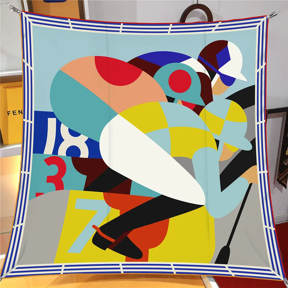 90cm Twill Silk Scarf Shawl Luxury Brand Horse Racing Print Square Scarf Women Hijabs Bandana Foulard Neckerchief Head Scarves view 6
