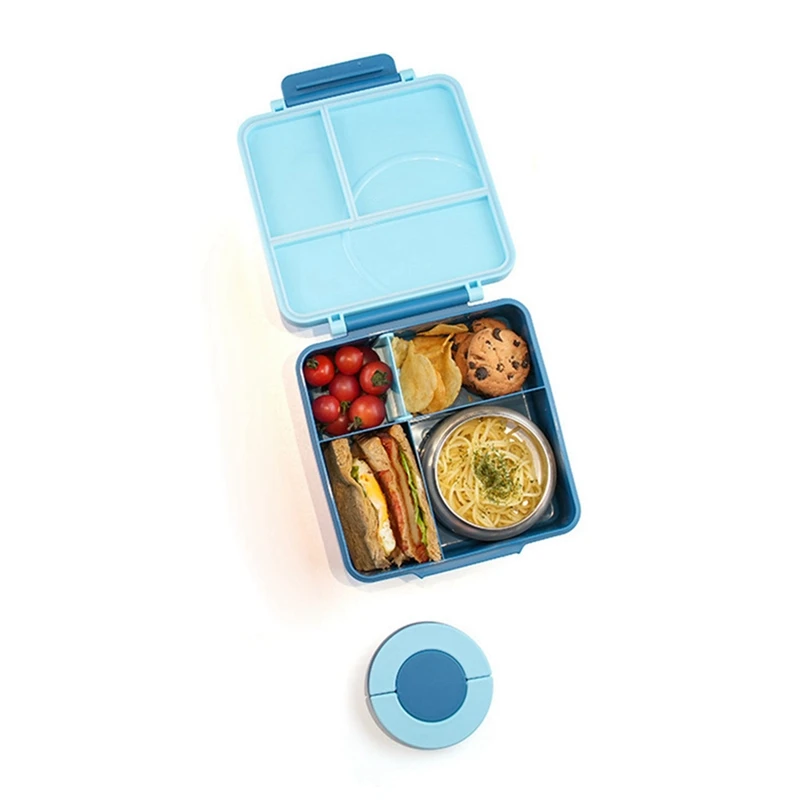 Lunch Box With Stainless Steel Bowl, Plastic Dinner Plate, Microwaveable, Compartmentalized Bento, Lunch Box