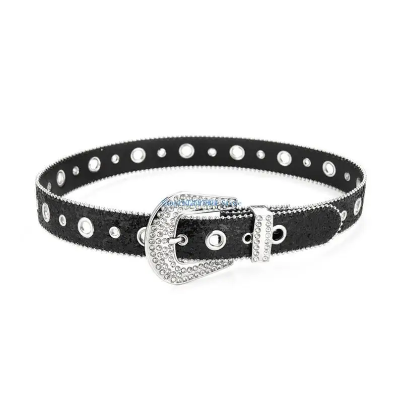 N7YF Elegant Buckle Waist Belt for Adult Full Sequins Belt for Jeans Skirt