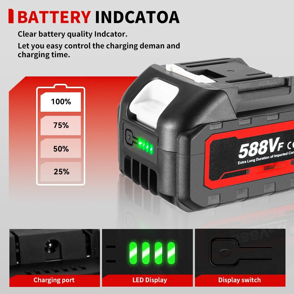 588VF Rechargeable Lithium Battery 22900mAh Battery High Capacity Indicator for Makita 18V Electric Wrench Drill Power Tool