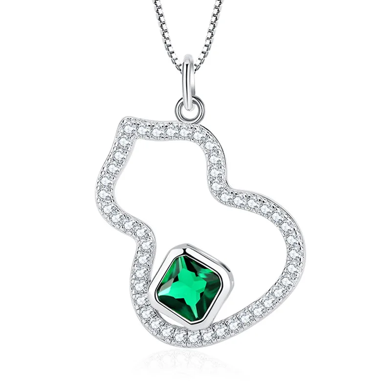 

S925 Silver Pigeon Blood Red Treasure Emerald 6 * 6 Hollow Gourd Women's Pendant Necklace Diamond Jewelry Wholesale