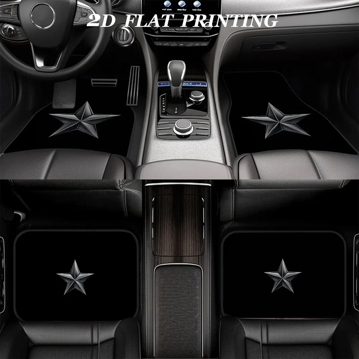 Set Of 4 Polyester Car Floor Mats Featuring A Silvery Design, Ideal For Sedans And Suvs, Enhances Interior Decor, Safeguards The