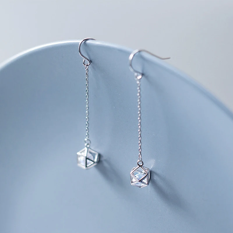 Modian Sparkling Geometric Clear CZ Drop Earrings for Women 100% Real 925 Sterling Silver Studs Jewelry for Wedding Engagement