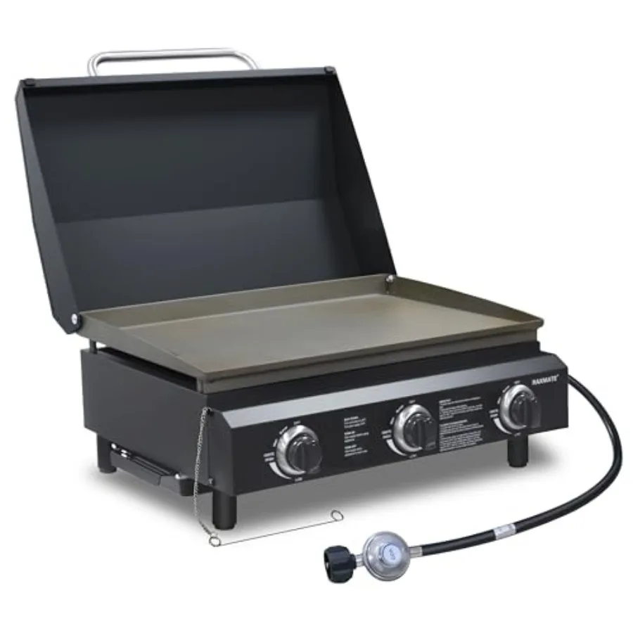Portable Propane Griddle with Lid 22 Inch 3 Burners Outdoor Flat Top Gas Grill 30 000 BTU Tabletop BBQ Griddle for Camping RV T