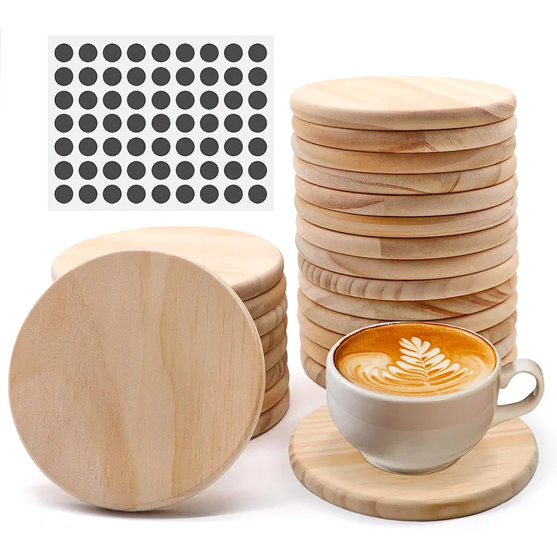 

5pcs Set Unfinished Round Wooden Coasters for DIY Crafts and Home Decor - 4 Inch Diameter, Natural Wood Material for Painting