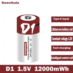 Bateria Daweikala 1,5 V 12000 mWh Bateria USB C-Typ Bateria litowo-polimerowa D1 Lipo LR20 szybko ładowana przez kabel USB C-Typ