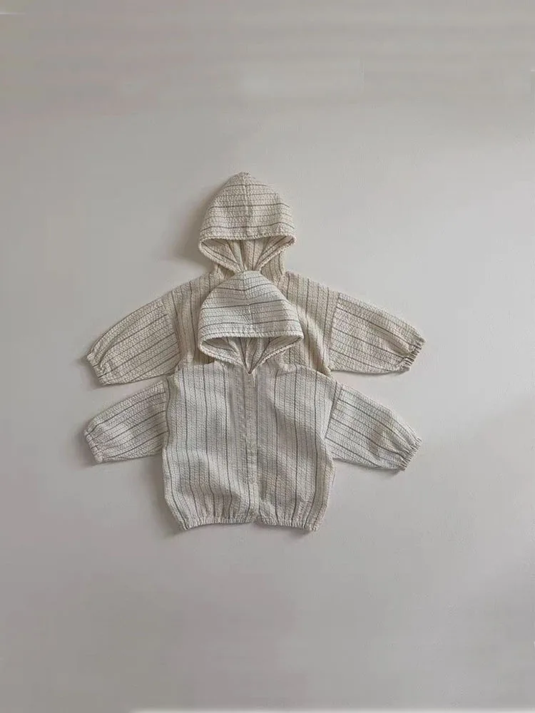 

2025 Summer New Baby Breathable Sunscreen Jacket Thin Cotton Infant Boy Girl Versatile Striped Hooded Coat Toddler Cardigan