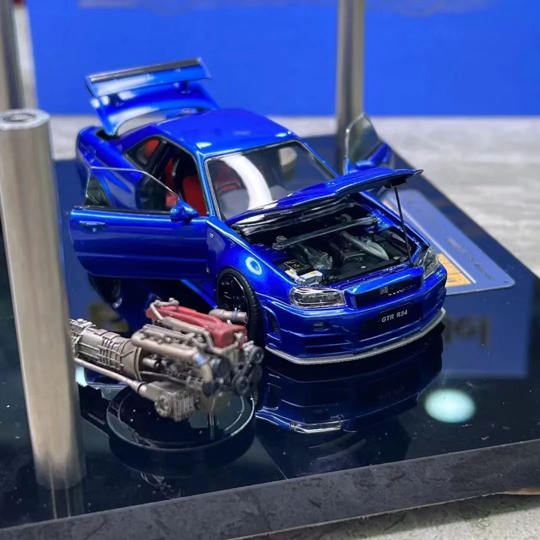 PGM 1:43 GTR R34 Z TUNE viene con motor de aleación, modelo de coche completamente abierto, regalo de colección terminado a pequeña escala