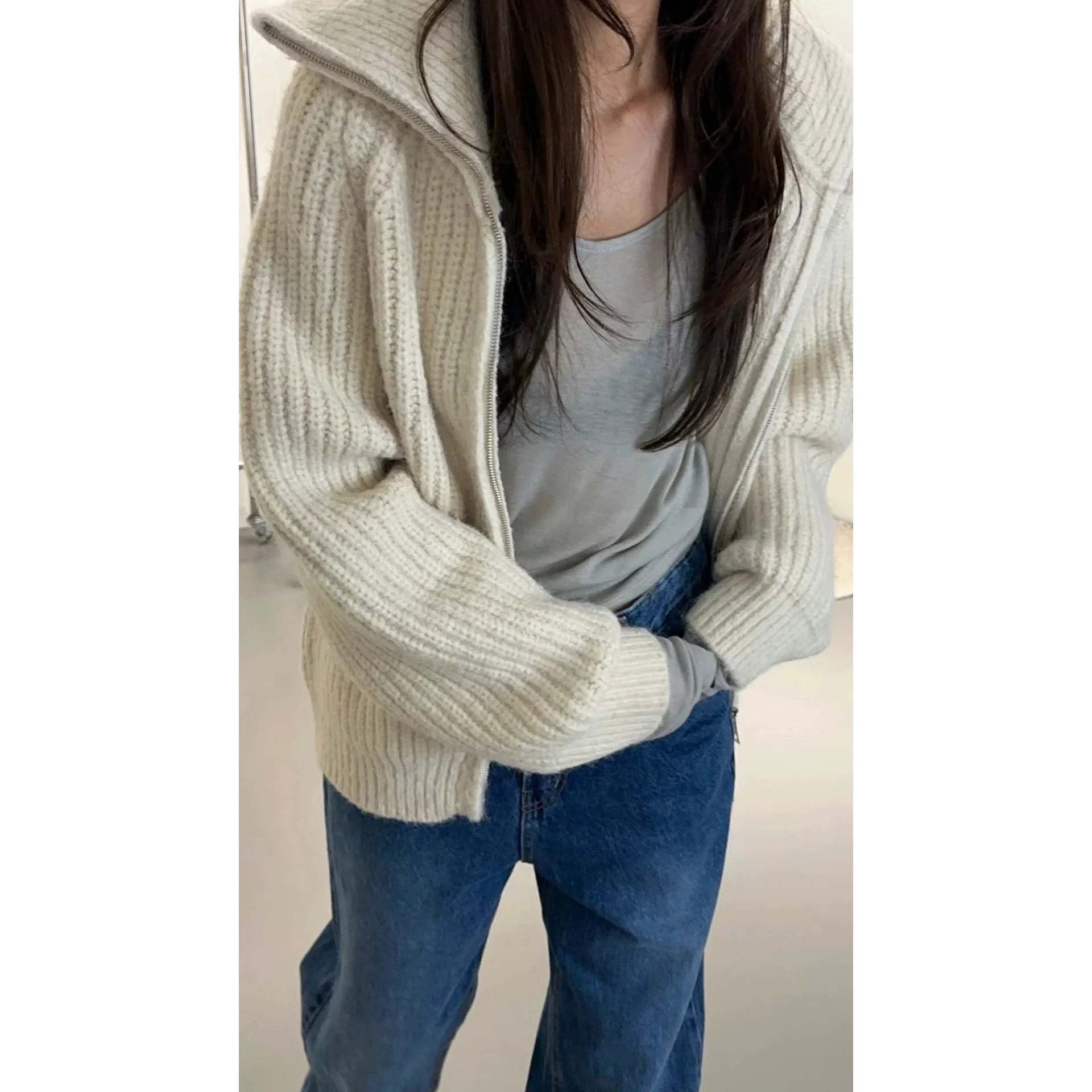 

Knitted Open Cardigan Double Head Zipper Ribbed 2025 Autumn New Arrival Women's Sweater Qingdao China Regular Thin
