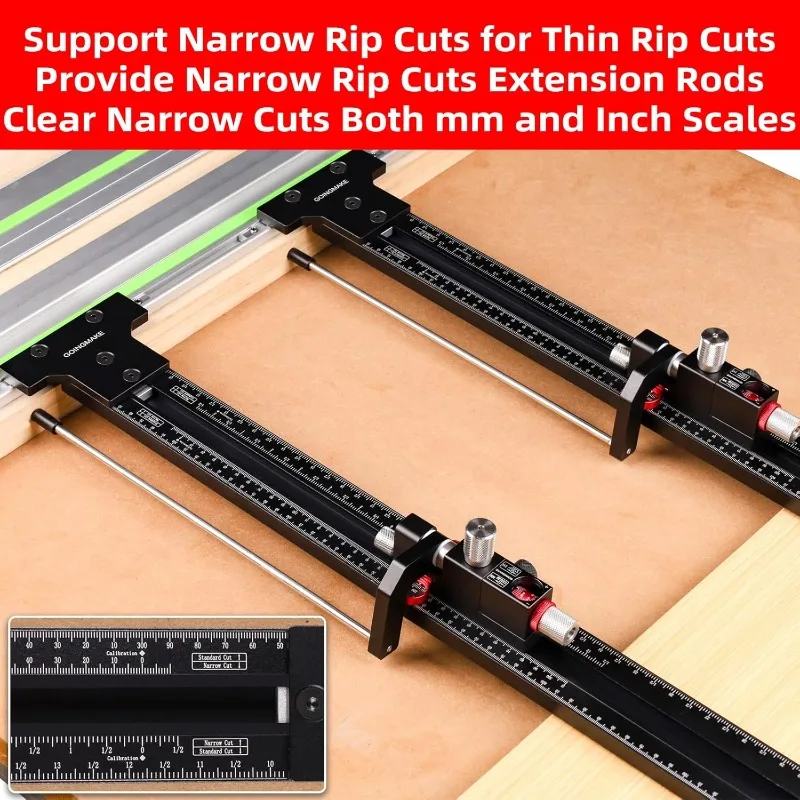 Track Saw Parallel Guide System with Mirco Adjustable Flip Stop and Zero Calibration for Woodworking Repeatable Rip Cuts for Tra
