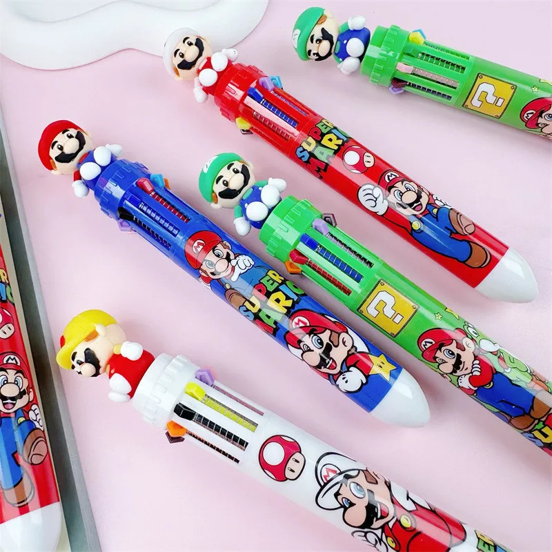 18/36pcs Anime Super Mario penna a sfera Sanrio 10 colori penne Gel cancelleria per studenti materiale scolastico Cartoon Press Writing Pen