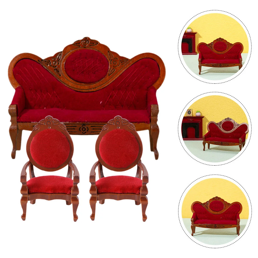 3 Pcs Peach Armchair Small House Mini Accessory Furniture Decorative Sofa Sofas