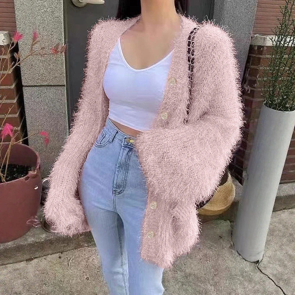 

Женский однотонный кардиган K-Fashion с рукавами-фонариками и открытым передом, осенне-зимний топ в повседневном стиле