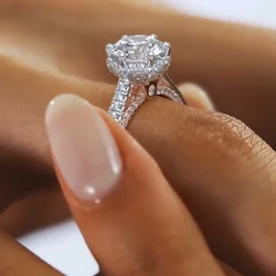 2023 New Luxury Halo Shiny Diamond 925 Sterling Silver Engagement Ring For Women cheap items with free shipping Valentine's Day