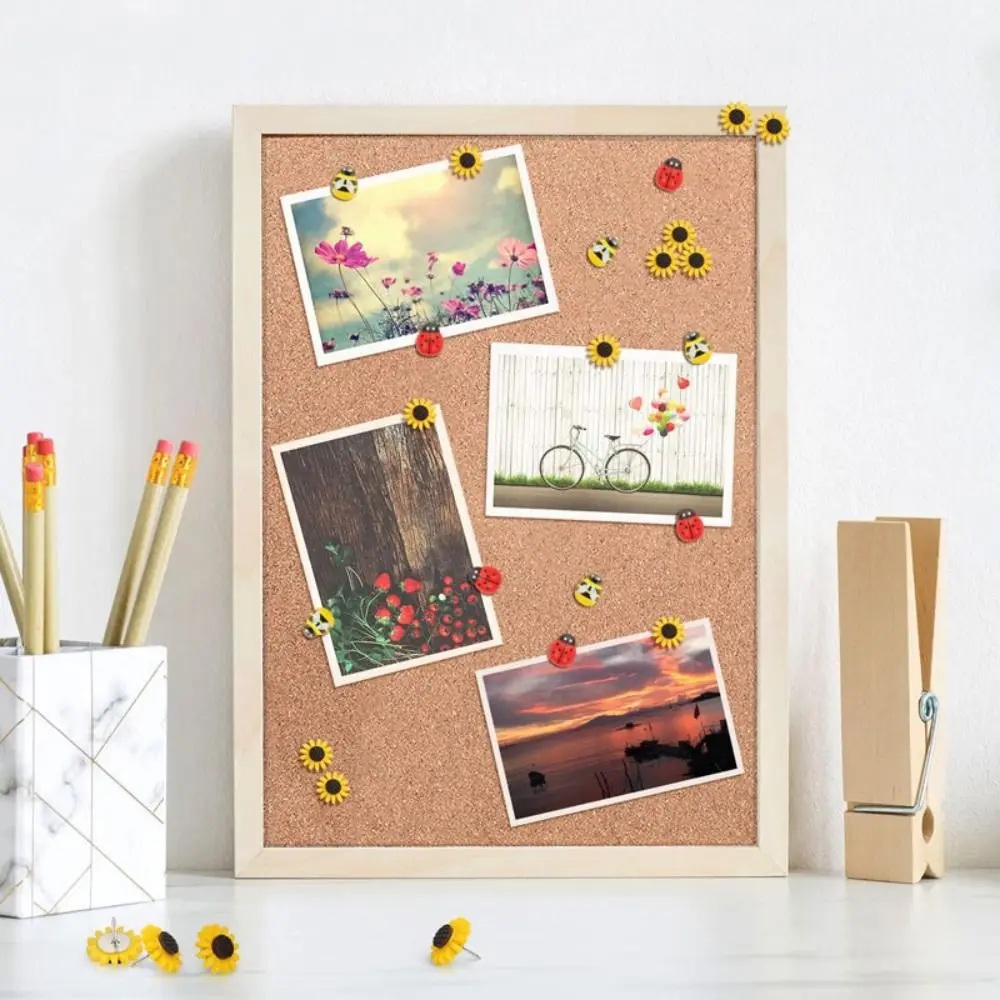 30 pçs decoração de casa abelhas girassol alfinetes diy criativo joaninha polegar tachas com caixa placa 3d push pin foto decoração da parede