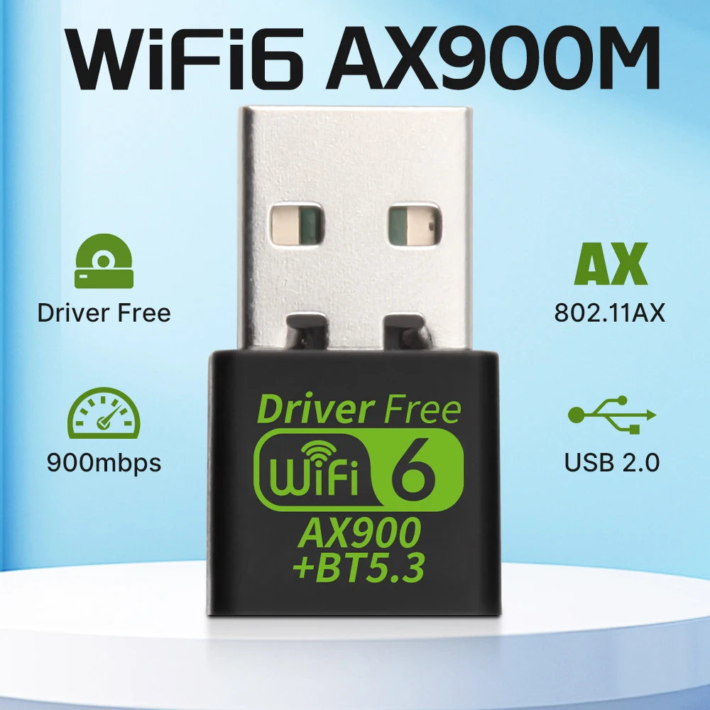 

AX900 WiFi 6 Bluetooth5.3 Wi-Fi USB-адаптер двухдиапазонный 2,4G и 5 ГГц Wi-Fi сетевой беспроводной приемник для ПК/ноутбука Win10/11 драйвер бесплатно