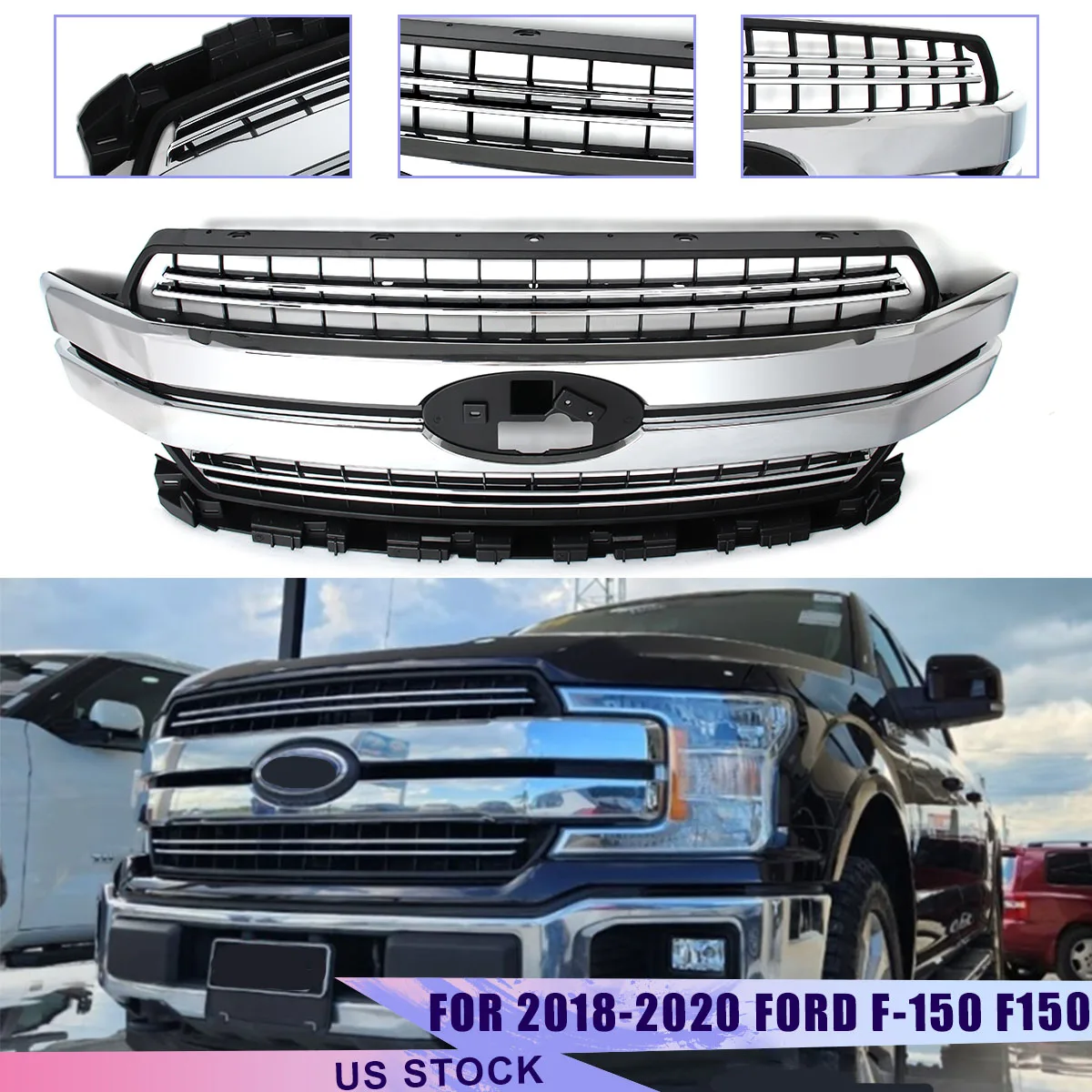 Lariat Style Front Bumper Grille Modified Grill Replace For 2018 2019 2020 Ford F-150 F150 Front Grille Radiator Mesh Grid Grill