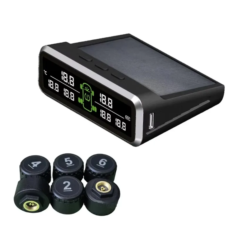 

TPMS Heavy Truck 6 Tire Pressure Detector Monitoring System High Precision Solar External Digital Display 0-15bar