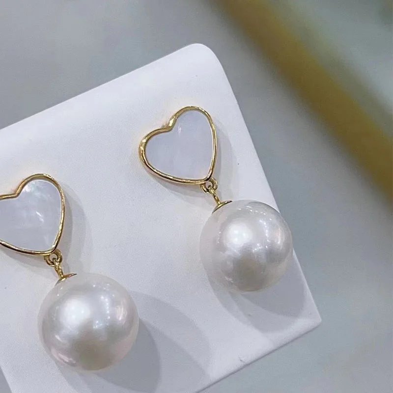 Vintage Temperament Earrings 18k Pearl Earrings 11-12mm Freshwater Pearl Stud Earrings Zhuji Freshwater Pearl Stud Earrings