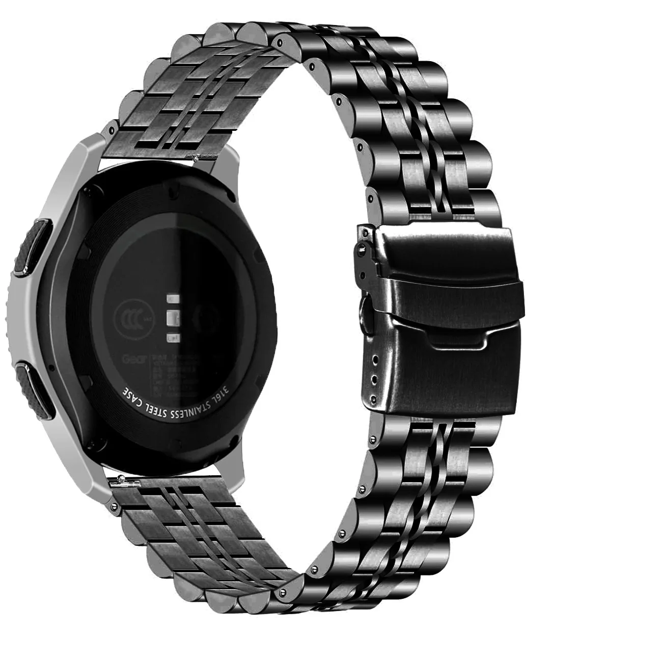 حزام ساعة من الفولاذ المقاوم للصدأ مقاس 22 مم لسلسلة ساعات سامسونج جالاكسي بإبزيم أمان معدني وحزام من الفولاذ المقاوم للصدأ لساعة عرض 22 مم