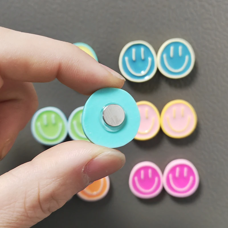 6/12 Pcs Mixed Colors Smiling Face Expression Refrigerator Magnets Home Whiteboard Smile Fridge Decoration Photo Message Board