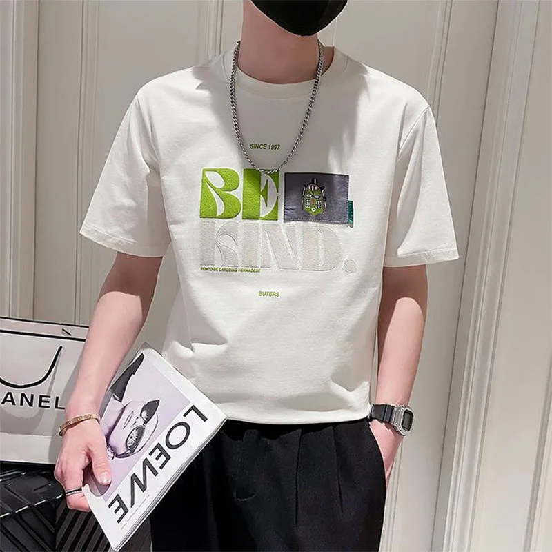 

Fashion O-Neck Short Sleeve Spliced Letter T-Shirts Men's Clothing 2025 Summer New Loose Young Style Tops Casual Tee Shirt