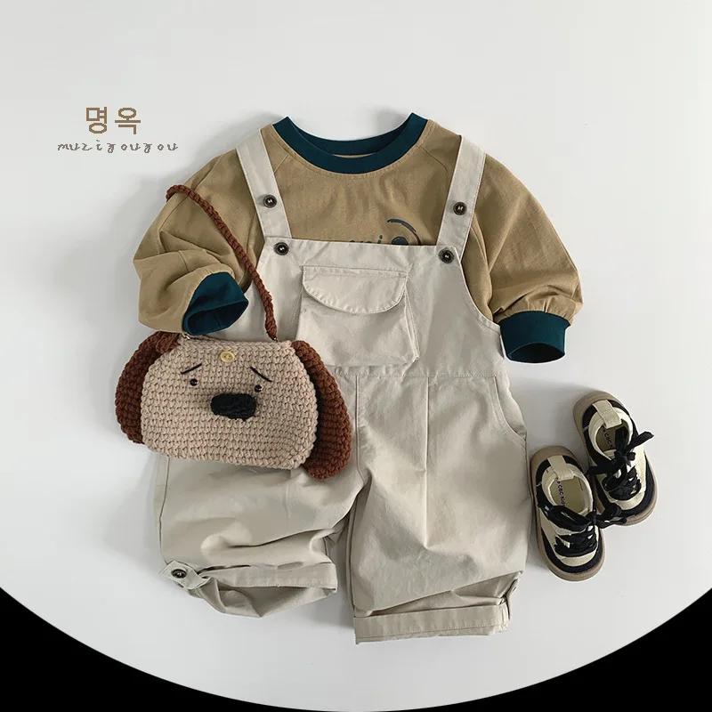Kids Pant Overalls Spring Autumn Boys Grils Children Solid Simple All-matching Fashionable Soft Comfortable Loose Casual