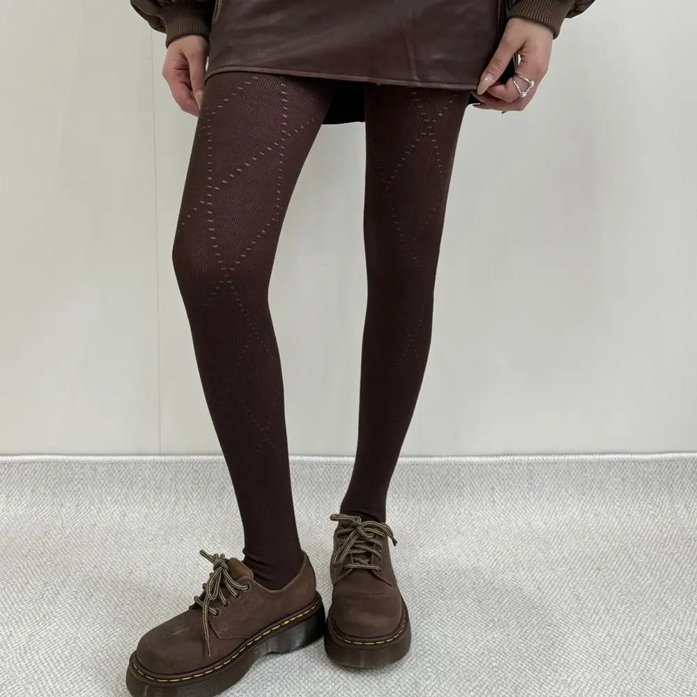 New High Elastic Knitted Jacquard Pantyhose Slim Fit Keep Warm Leggings Tights Autumn Winter