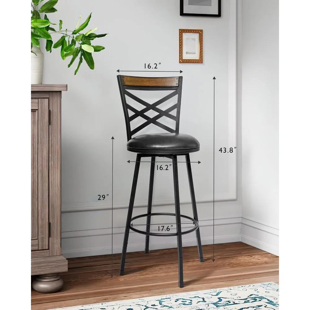 New Black Swivel Bar Stools Set of 2, Adjustable Seat Height Bar Stools, 24/29 Inches Counter Height Stools with Back